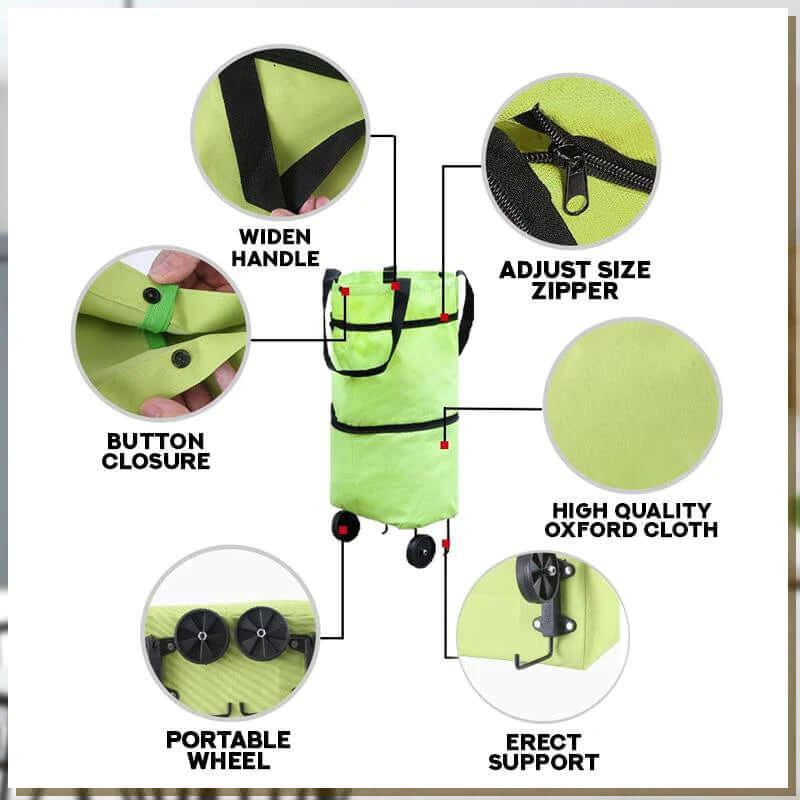 2-i-1 Indkøbstaske med Hjul, 30 kg Bæreevne