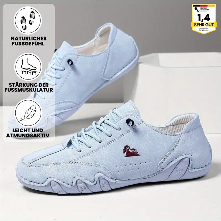 Ergonomiske, vandtætte, fleksible barfodssko i lys grå til kvinder, med bred tåboks, ideel til udendørs aktiviteter