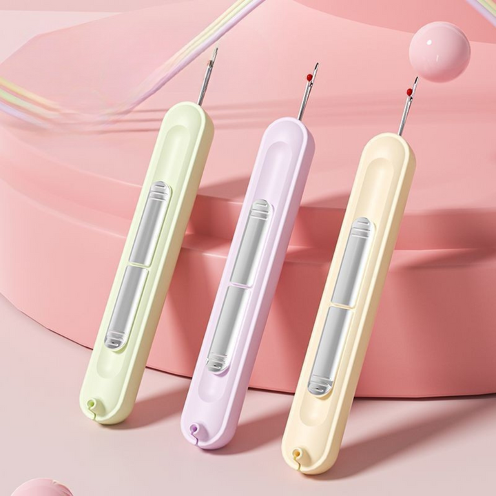 Grøn 2-i-1 nåletråder til effektiv og stressfri trådning, kompakt og ideel til begyndere og professionelle.