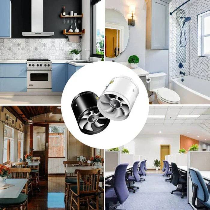 WhisperFlow udsugningsventilator monteret, der viser dens diskrete design.