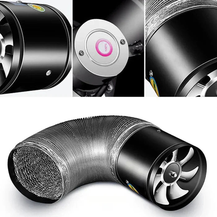 WhisperFlow udsugningsventilator, set fra siden, der fremhæver dens kompakte form.