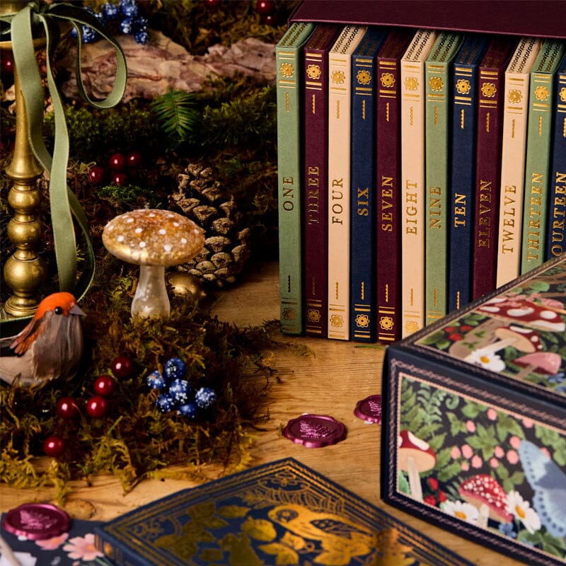 Kontorartikler julekalender i vinterlandskabsdesign, 24-dages overraskelser, dybe røde farver, til børn og voksne